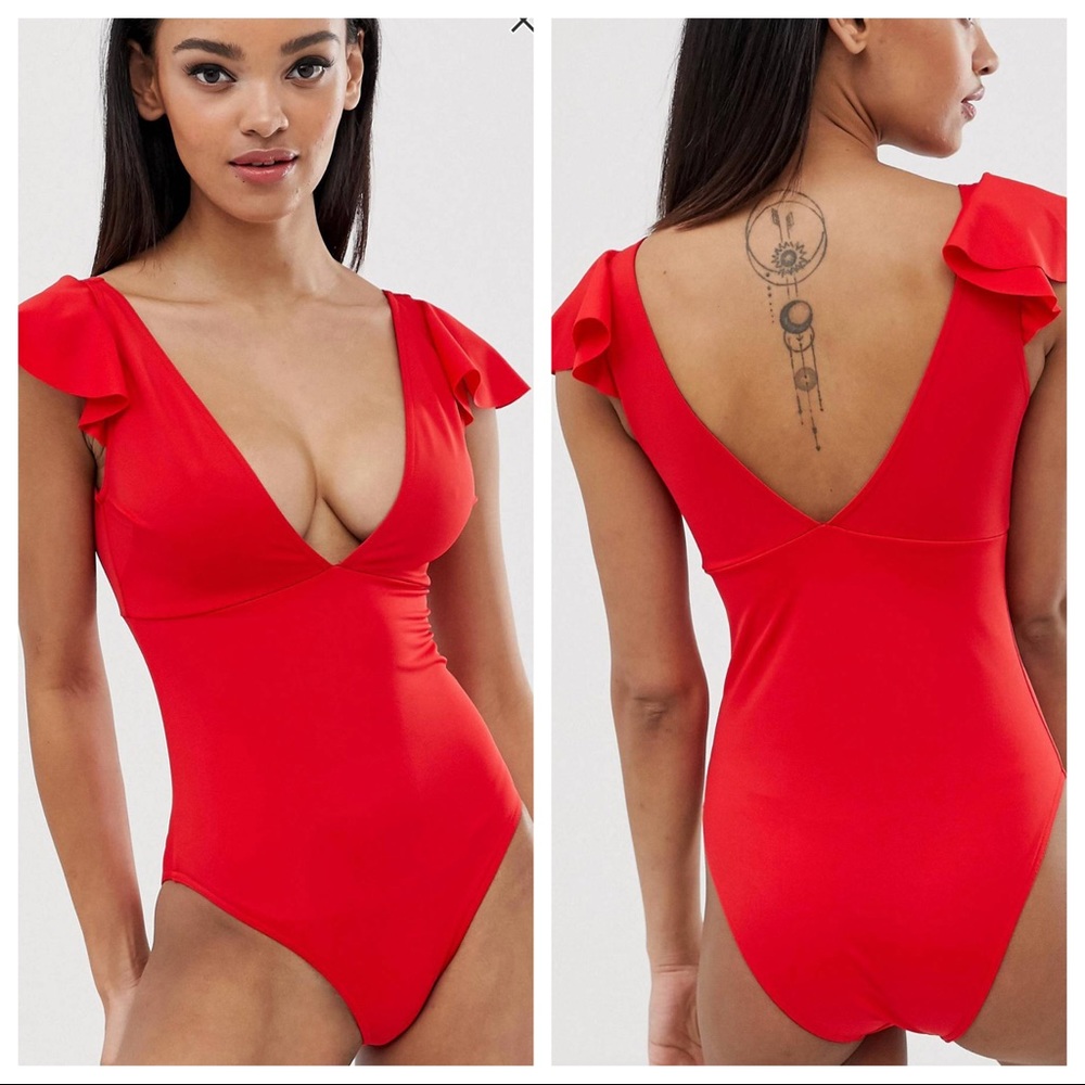 ASOS Flutter Sleeve Plunge Swimsuit
